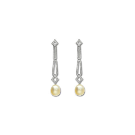 Pendientes Oro Blanco, Diamantes Y Perlas Australianas. Género: Mujer. Material: Oro blanco. Piedras: Diamantes,Perlas