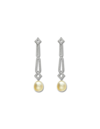 Pendientes Oro Blanco, Diamantes Y Perlas Australianas