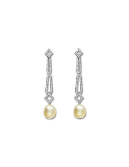 Pendientes Oro Blanco, Diamantes Y Perlas Australianas