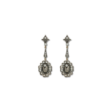 Pendientes Plata Y Oro Con Diamantes. Género: Mujer. Material: Oro amarillo,Plata. Piedras: Diamantes