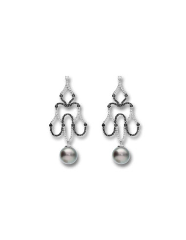 Pendientes Oro Blanco, Diamantes Y Perla