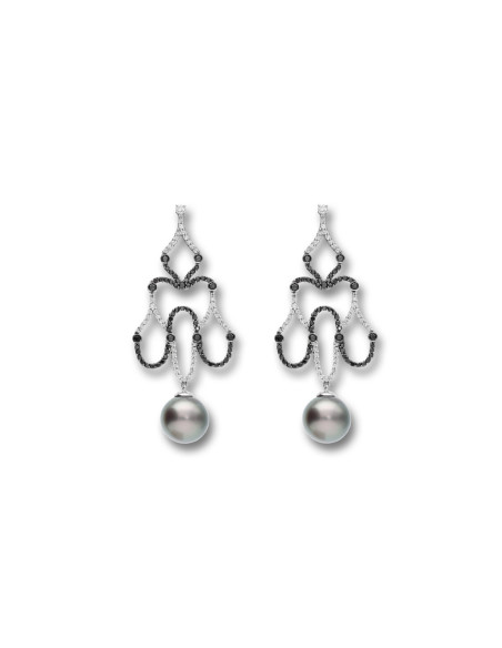 Pendientes Oro Blanco, Diamantes Y Perla
