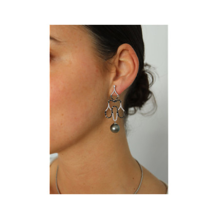 Pendientes Oro Blanco, Diamantes Y Perla. Género: Mujer. Material: Oro blanco. Piedras: Diamantes,Perlas