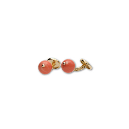 Gemelos Oro Amarillo Y Coral. Género: Hombre. Material: Oro amarillo. Piedras: Coral