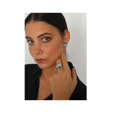 Anillo Oro Blanco, Esmeraldas Y Diamantes. Género: Mujer. Material: Oro blanco. Piedras: Diamantes,Esmeraldas