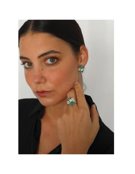 Anillo Oro Blanco, Esmeraldas Y Diamantes