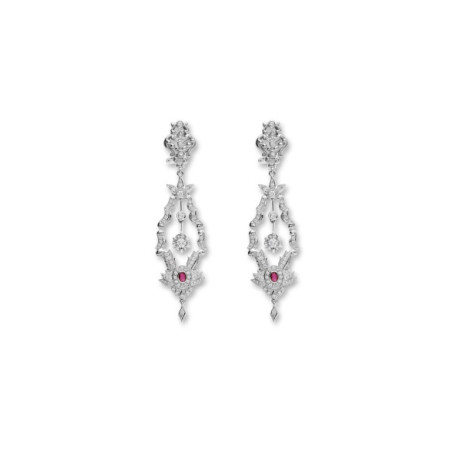 Pendientes Oro Blanco, Rubí Y Diamantes. Género: Mujer. Material: Oro blanco. Piedras: Diamantes,Rubies