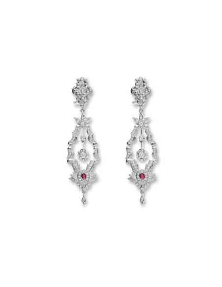 Pendientes Oro Blanco, Rubí Y Diamantes
