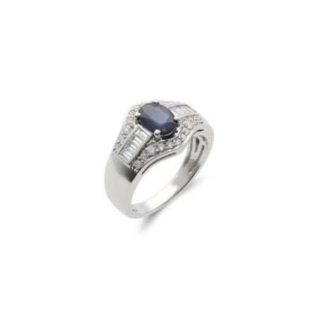 Anillo Oro Blanco, Zafiro Y Diamantes. Género: Mujer. Material: Oro blanco. Piedras: Diamantes,Zafiros