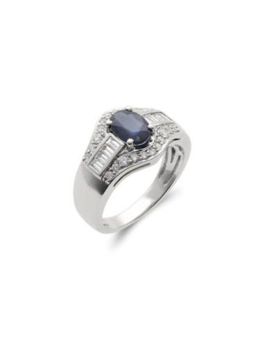 Anillo Oro Blanco, Zafiro Y Diamantes