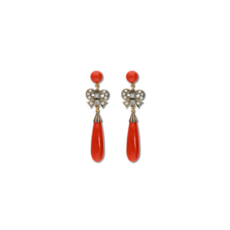 Pendientes Plata-Oro, Diamantes Y Coral. Género: Mujer. Material: Plata,Oro amarillo. Piedras: Diamantes,Coral