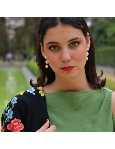 Pendientes Oro Blanco Y Coral