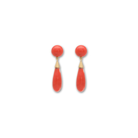 Pendientes Oro Amarillo Y Coral. Género: Mujer. Material: Oro amarillo. Piedras: Coral