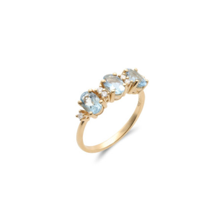 Anillo Oro Amarillo, Aguamarinas Y Diamantes. Género: Mujer. Material: Oro amarillo. Piedras: Diamantes,Aguamarinas