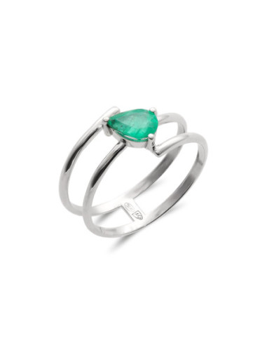 Anillo Oro Blanco Y Esmeralda