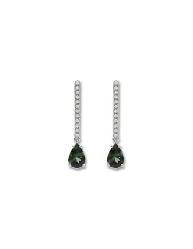Pendientes Oro Blanco, Turmalina Y Diamantes