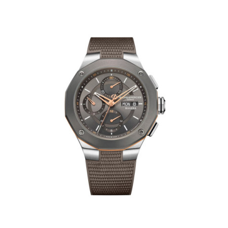 Reloj Baume Et Mercier Riviera M0A10722. Género: Hombre. Material: Acero,Titanio. Tamaño: De 43mm a 46mm. Correa: Caucho. Color esfera: Gris. Estilo: Casual. Movimiento: Automático. Características técnicas: Hora y segundero,Calendario,Cronógrafo,Reserva de marcha