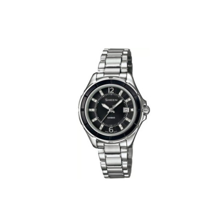 Reloj Casio Sheen SHE-4045D-1AUER. Género: Mujer. Material: Acero. Tamaño: Menos de 32mm. Correa: Acero. Color esfera: Negro. Estilo: Cocktail,Clásico. Movimiento: Cuarzo. Características técnicas: Hora y segundero,Calendario