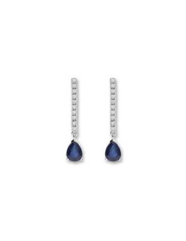 Pendientes Oro Blanco, Zafiro Y Diamantes