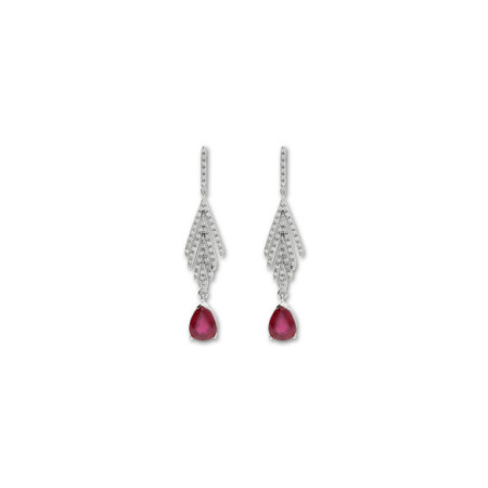 Pendientes Oro Blanco, Rubí Y Diamantes. Género: Mujer. Material: Oro blanco. Piedras: Diamantes,Rubies