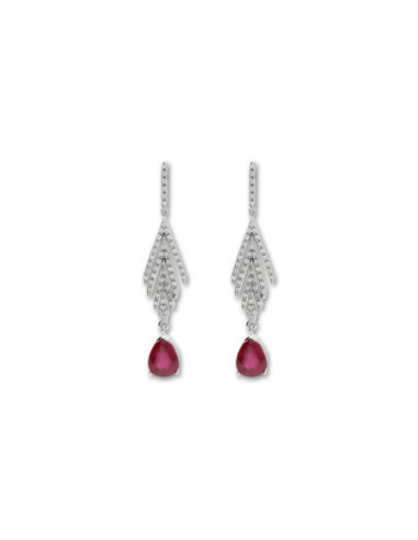 Pendientes Oro Blanco, Rubí Y Diamantes