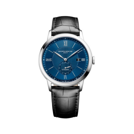 Reloj Baume Et Mercier Classima M0A10480. Género: Hombre. Material: Acero. Tamaño: De 39mm a 42mm. Correa: Piel. Color esfera: Azul. Estilo: Cocktail,Clásico. Movimiento: Automático. Características técnicas: Hora y segundero,Calendario,Reserva de marcha