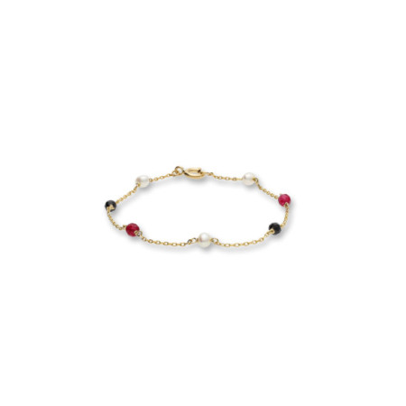 Pulsera Oro Amarillo, Jade, Perla Y Espinela. Género: Mujer. Material: Oro amarillo. Piedras: Jade,Perlas,Otras gemas