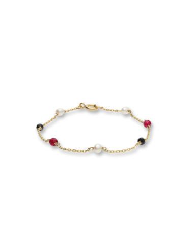 Pulsera Oro Amarillo, Jade, Perla Y Espinela