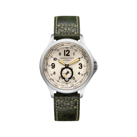 Reloj Hamilton Khaki Aviation H76655723. Género: Hombre. Material: Acero. Tamaño: De 39mm a 42mm. Correa: Piel. Color esfera: Otros. Estilo: Aviador. Movimiento: Automático. Características técnicas: Calendario,Hora y segundero,Reserva de marcha