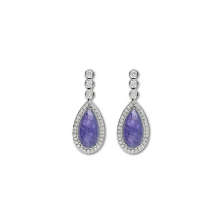 Pendientes Oro Blanco, Tanzanita Y Diamantes. Género: Mujer. Material: Oro blanco. Piedras: Tanzanita,Diamantes