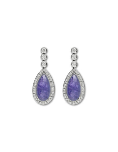 Pendientes Oro Blanco, Tanzanita Y Diamantes