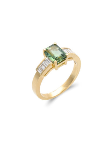 Anillo Oro Amarillo, Zafiro Y Diamantes