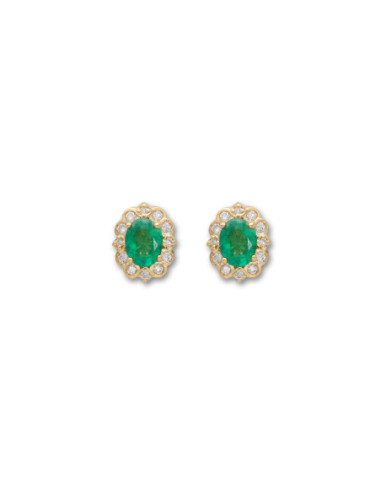 Pendientes Oro Amarillo, Esmeralda Y Diamantes