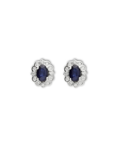 Pendientes Oro Blanco, Zafiro Y Diamantes