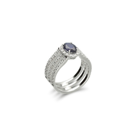 Anillo Oro Blanco, Zafiro Y Diamantes. Género: Mujer. Material: Oro blanco. Piedras: Diamantes,Zafiros