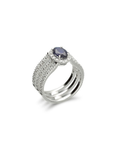 Anillo Oro Blanco, Zafiro Y Diamantes