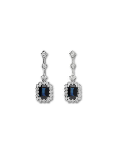Pendientes Oro Blanco, Zafiro Y Diamantes