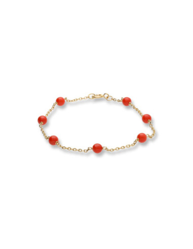 Pulsera Oro Amarillo Y Coral