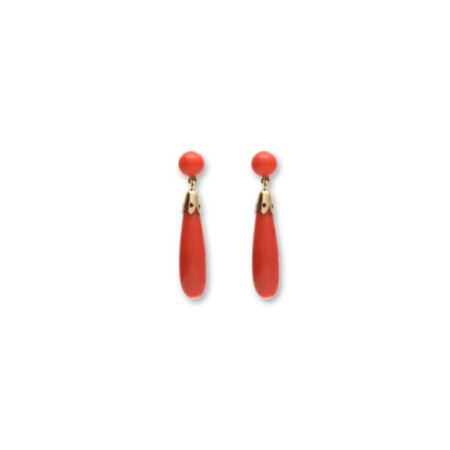 Pendientes Oro Amarillo Y Coral. Género: Mujer. Material: Oro amarillo. Piedras: Coral