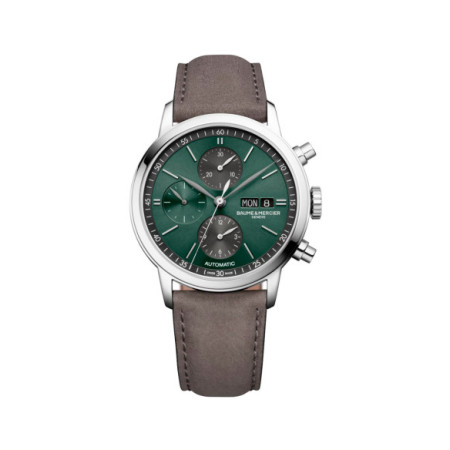 Reloj Baume Et Mercier Classima M0A10783. Género: Hombre. Material: Acero. Tamaño: De 39mm a 42mm. Correa: Piel. Color esfera: Verde. Estilo: Clásico,Cocktail. Movimiento: Automático. Características técnicas: Hora y segundero,Calendario,Cronógrafo,Reserva de marcha