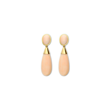 Pendientes Oro Amarillo Y Coral Piel de Ángel. Género: Mujer. Material: Oro amarillo. Piedras: Coral