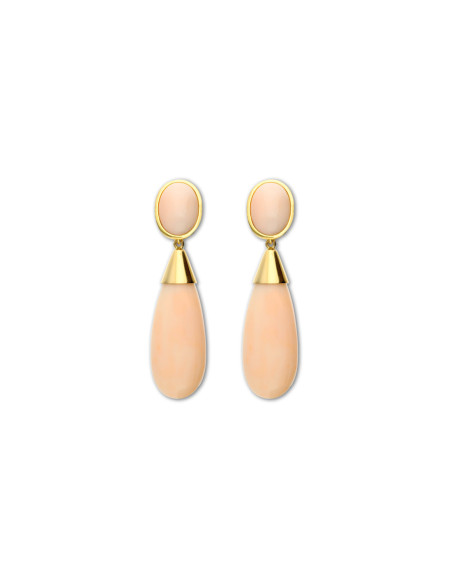 Pendientes Oro Amarillo Y Coral Piel de Ángel