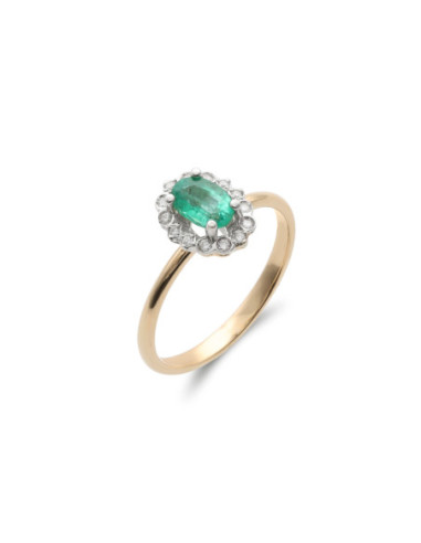 Anillo Oro Amarillo, Esmeralda Y Diamantes