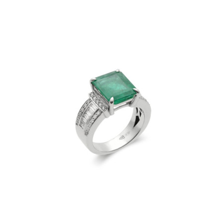 Anillo Oro Blanco, Esmeralda Y Diamantes. Género: Mujer. Material: Oro blanco. Piedras: Diamantes,Esmeraldas