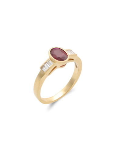 Anillo Oro Amarillo, Rubí Y Diamantes