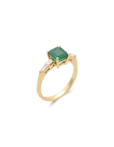Anillo Oro Amarillo, Esmeralda Y Diamantes