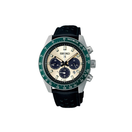 Reloj Seiko Prospex Speedtimer SSC943P1. Género: Hombre. Material: Acero. Tamaño: De 39mm a 42mm. Correa: Piel. Color esfera: Marfil. Estilo: Cocktail,Casual. Movimiento: Solar. Características técnicas: Hora y segundero,Calendario,Reserva de marcha,Cronógrafo