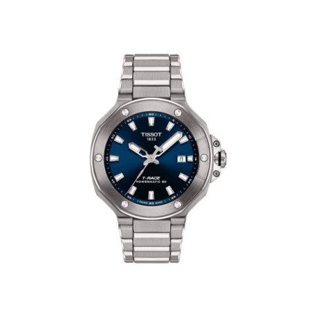 Reloj Tissot T-Race Powermatic 80 T141.807.11.041.00. Género: Hombre. Material: Acero. Tamaño: De 39mm a 42mm. Correa: Acero. Color esfera: Azul. Estilo: Deportivo,Casual. Movimiento: Automático. Características técnicas: Hora y segundero,Calendario,Reserva de marcha
