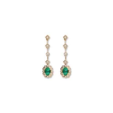 Pendientes Oro Amarillo, Esmeralda Y Diamantes. Género: Mujer. Material: Oro amarillo. Piedras: Diamantes,Esmeraldas