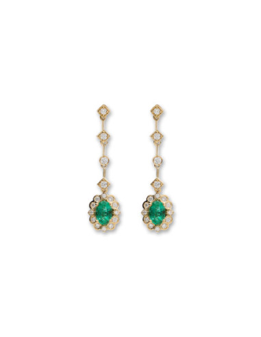 Pendientes Oro Amarillo, Esmeralda Y Diamantes